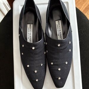 Manolo Blahnik Black Studded Flats